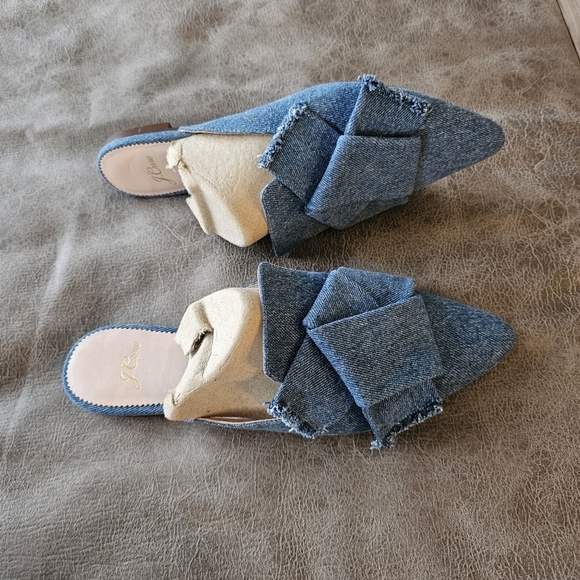 J. Crew Pointed-Toe Slides In Denim - Picture 2 of 7